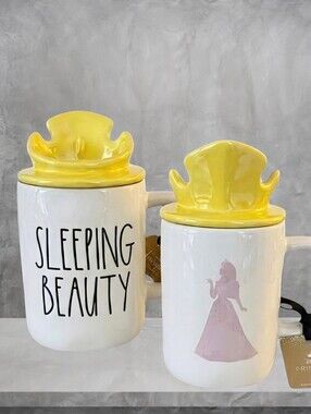 NEW Rae Dunn Double Sided Sleeping Beauty Crown Lidded Mug Set